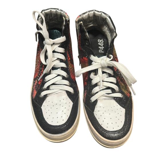 P448 High Top Glitter Cheetah Snake Print Women's Size 38 (7.5/8) - Picture 1 of 5